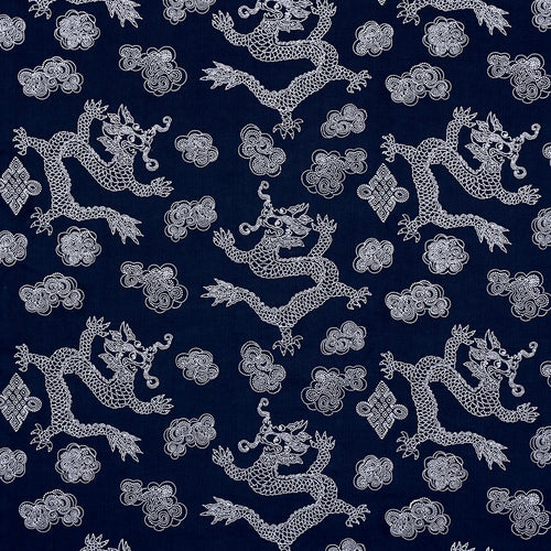 Schumacher Dragon Embroidery Fabric 8155 / Navy