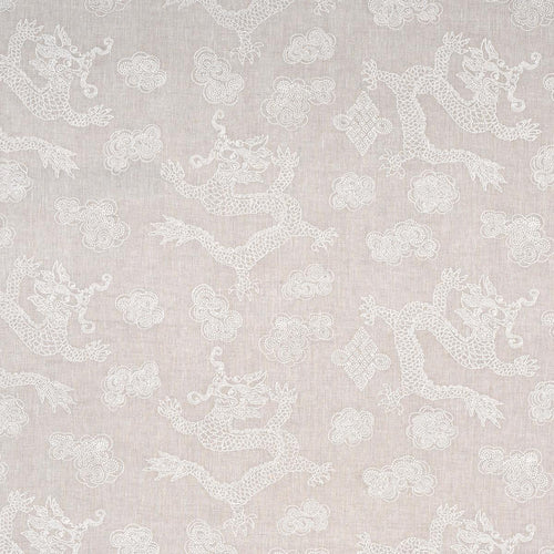 Schumacher Dragon Embroidery Fabric 81551 / Ivory On Natural