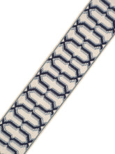 Load image into Gallery viewer, 2&quot; Ivory Indigo Navy Blue Geometric Trellis Drapery Tape Trim