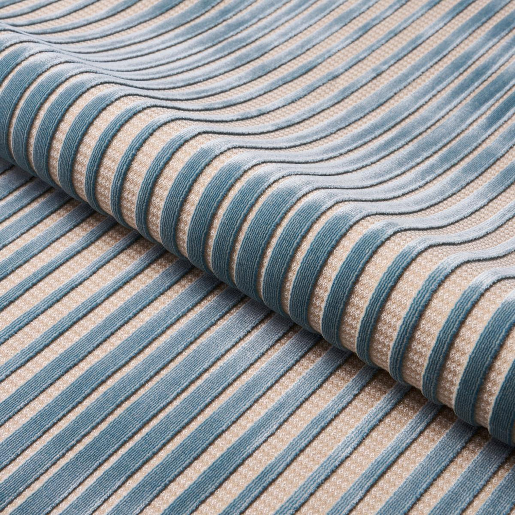 Schumacher Chimay Stripe Velvet Fabric 82150 / Ciel