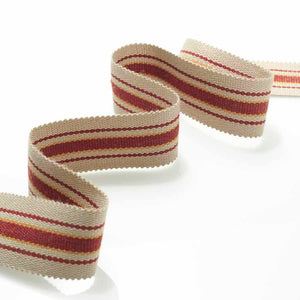 1.5" Wide Wool Linen Blend Red Beige Yellow Nautical Stripe Drapery Tape Trim