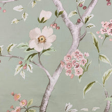Load image into Gallery viewer, Green Blush Pink Cream Beige Floral Cotton Sateen Upholstery Drapery Fabric