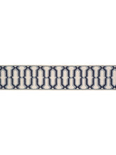 Load image into Gallery viewer, 2&quot; Ivory Indigo Navy Blue Geometric Trellis Drapery Tape Trim