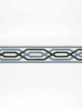 Load image into Gallery viewer, 3" Wide White Navy French Blue Embroidered Geometric Drapery Tape Trim