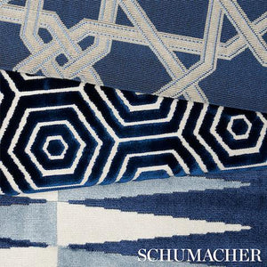 Schumacher Backgammon Cut Velvet  Fabric 83200  / Blue