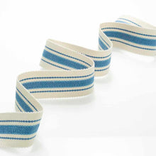 Load image into Gallery viewer, 1.5&quot; Wide Wool Linen Blend Ivory Navy Blue Nautical Stripe Drapery Tape Trim