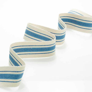 1.5" Wide Wool Linen Blend Ivory Navy Blue Nautical Stripe Drapery Tape Trim