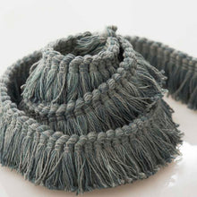 Load image into Gallery viewer, 1.25" Wide Antiqued Teal Upholstery Brush Fringe Trim