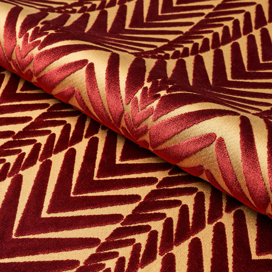 Schumacher Zebra Velvet Fabric Gold Plum | Fabric Bistro