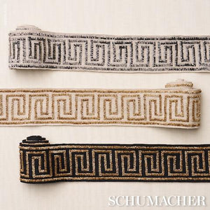 Schumacher Delphi Beaded Tape Trim  83640 / Mercury On Natural