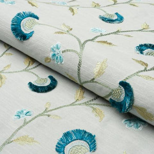 Schumacher Iyla Embroidery Fabric 83661 / Mineral & Teal