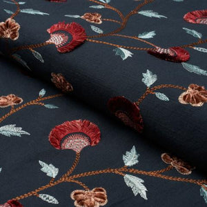Schumacher Iyla Embroidery Fabric 83662 / Midnight & Rouge