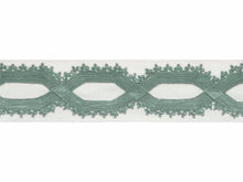 Load image into Gallery viewer, 3.25" Off White Seafoam Teal Embroidered Geometric Drapery Tape Trim