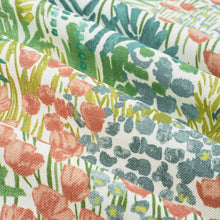 Load image into Gallery viewer, Cotton White Coral Green Teal Floral Upholstery Drapery Fabric