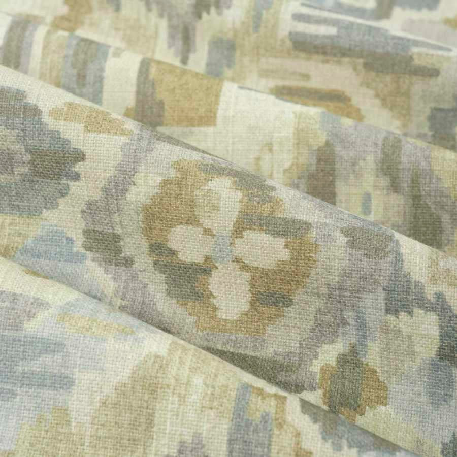 Cotton Aqua Teal Beige Mustard Upholstery Drapery Fabric