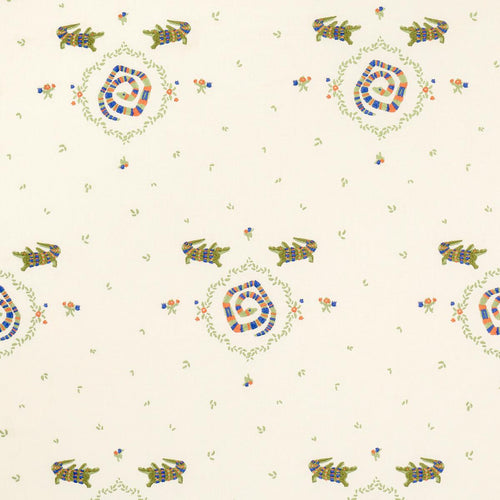 Schumacher Reptilia Embroidery Fabric 84540 / Bright Multi On Ivory