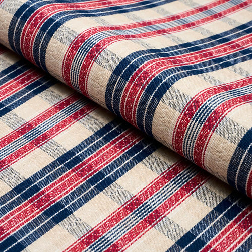 Schumacher Fonda Hand Woven Plaid Fabric 84720 / Rouge & Navy