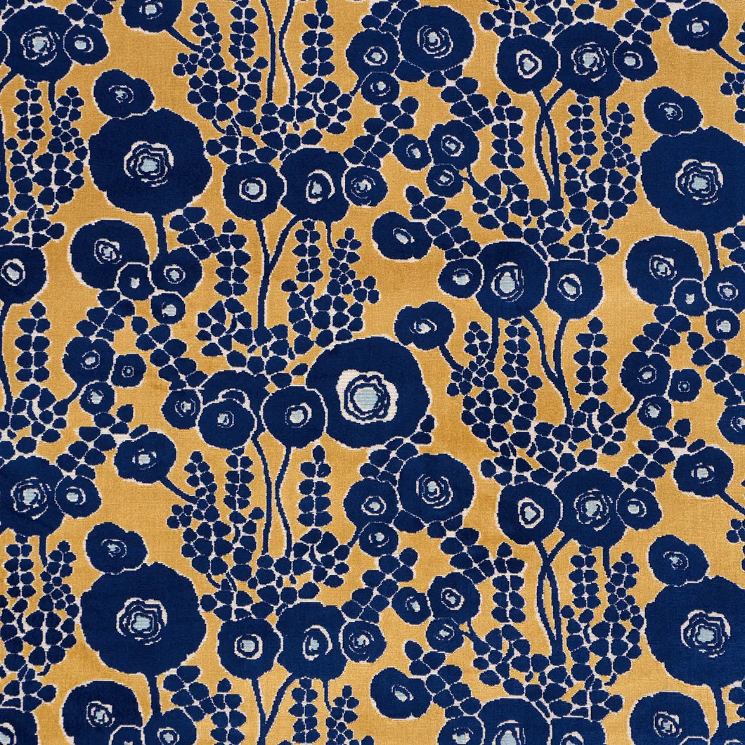 Schumacher Emelie Velvet Fabric 84791 / Sapphire & Gold