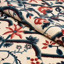 Load image into Gallery viewer, Schumacher Jacobean Garden Velvet Fabric 84821 / Cinnabar &amp; Peacock