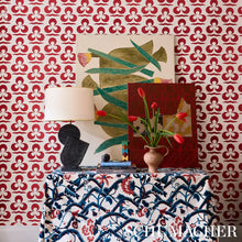 Load image into Gallery viewer, Schumacher Jacobean Garden Velvet Fabric 84821 / Cinnabar &amp; Peacock