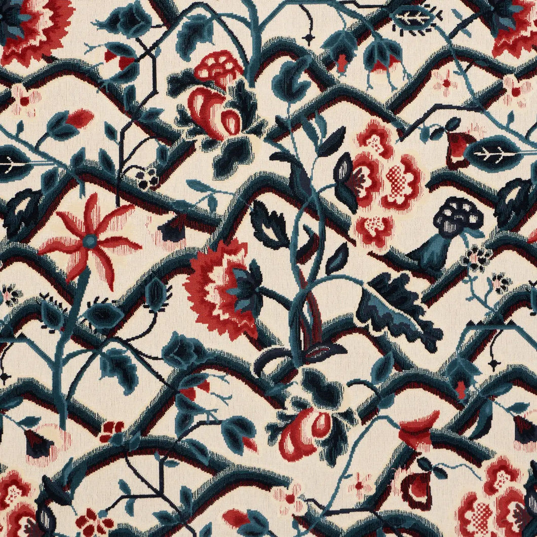 Schumacher Jacobean Garden Velvet Fabric 84821 / Cinnabar & Peacock