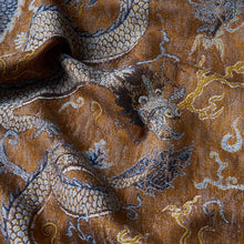 Load image into Gallery viewer, Schumacher Serpentine Dragon Fabric 85091 / Brown &amp; Blue