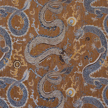 Load image into Gallery viewer, Schumacher Serpentine Dragon Fabric 85091 / Brown &amp; Blue