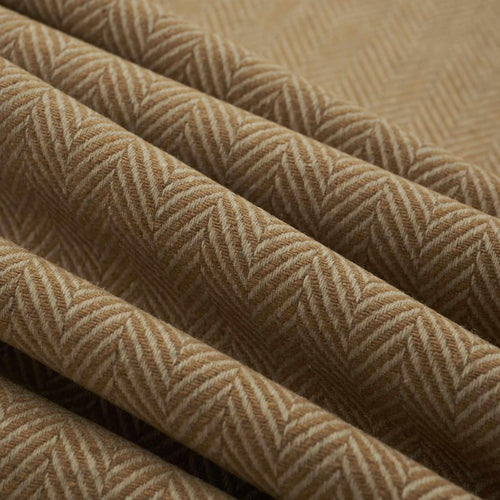 Wool Blend Caramel Beige MCM Mid Century Modern Herringbone Upholstery Fabric FB