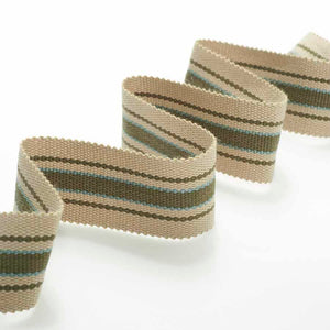 1.5" Wide Wool Linen Blend Natural Green Nautical Stripe Drapery Tape Trim