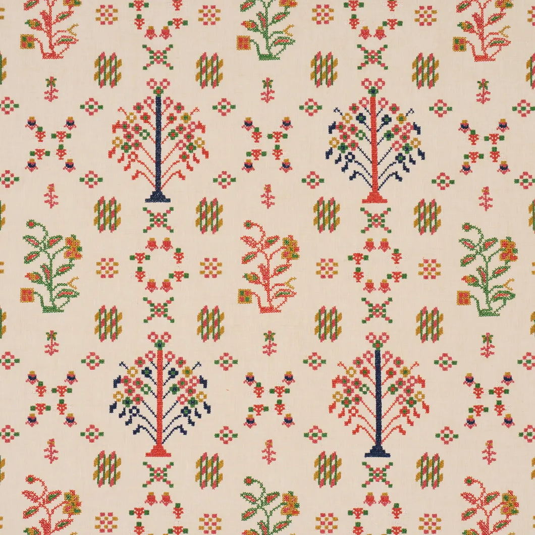 Schumacher Fairview Cross Stitch Embroidery Fabric 85980 / Multi