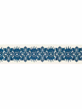 Load image into Gallery viewer, 2.75" Wide Ivory Teal Blue Embroidered Drapery Tape Trim