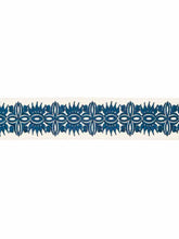 Load image into Gallery viewer, 2.75" Wide Ivory Teal Blue Embroidered Drapery Tape Trim