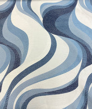 Load image into Gallery viewer, Thibaut Passage Stain Resistant Waterfall Navy Blue Cream Upholstery Fabric STA 5060