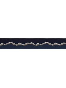 2" Navy Blue Indigo Silver Abstract Geometric Drapery Tape Trim
