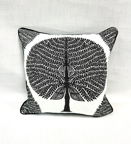 20” X 20” Pillow Cover in Botanical Thibaut Mulberry Tree in Black and White