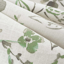 Load image into Gallery viewer, Linen Rayon Cream Green Grey Floral Drapery Fabric FB