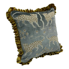 Load image into Gallery viewer, 14” X 14” Schumacher Woodland Leopard in Mineral Pillow With Pleated Trim