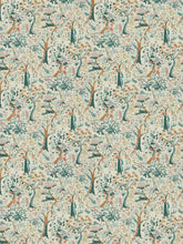 Load image into Gallery viewer, Cotton Abstract Botanical Cream Teal Brown Coral Lilac Upholstery Drapery Fabric FB