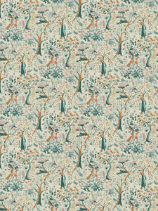 Cotton Abstract Botanical Cream Teal Brown Coral Lilac Upholstery Drapery Fabric FB