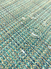 Load image into Gallery viewer, Water Stain Resistant Teal Navy Blue Taupe MCM Mid Century Modern Tweed Upholstery Fabric STA 5204