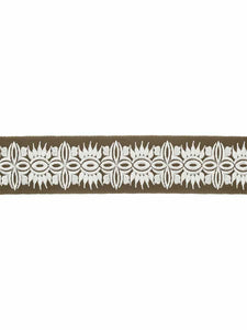 2.75" Wide Grey Ivory Embroidered Drapery Tape Trim