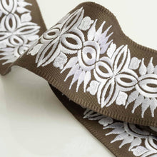 Load image into Gallery viewer, 2.75&quot; Wide Grey Ivory Embroidered Drapery Tape Trim