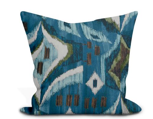 Custom Pillow Cover in Ikat Thibaut Artesian Velvet in Mineral - One Side