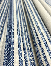 Load image into Gallery viewer, Schumacher Solana Stripe Navy Blue Cream Indoor Outdoor Upholstery Fabric STA 5015