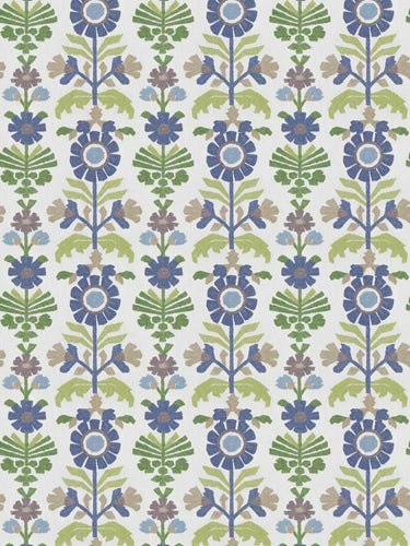 Cotton Blend Blue Green Taupe Grey Cream Floral Embroidered Drapery Fabric FB