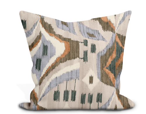 Custom Pillow Cover in Ikat Thibaut Artesian Velvet in Birch - Both Sides