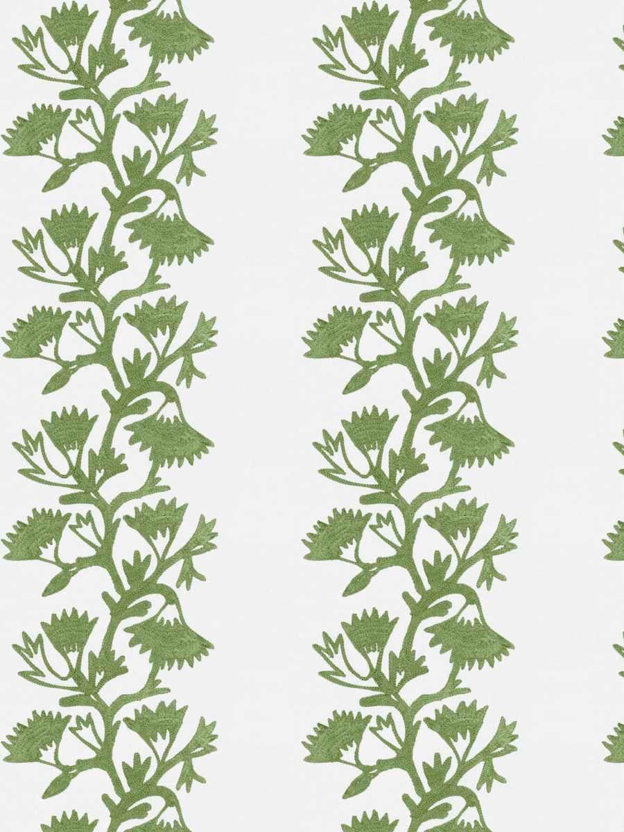 Cotton Linen Cream Green Floral Crewel Embroidered Drapery Fabric FB