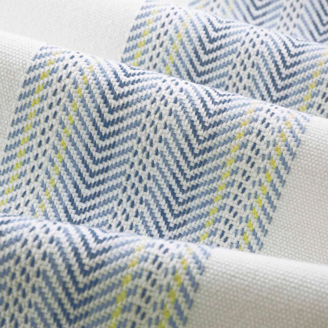 Cotton Cream Navy Blue Yellow Herringbone Stripe Upholstery Drapery Fabric FB