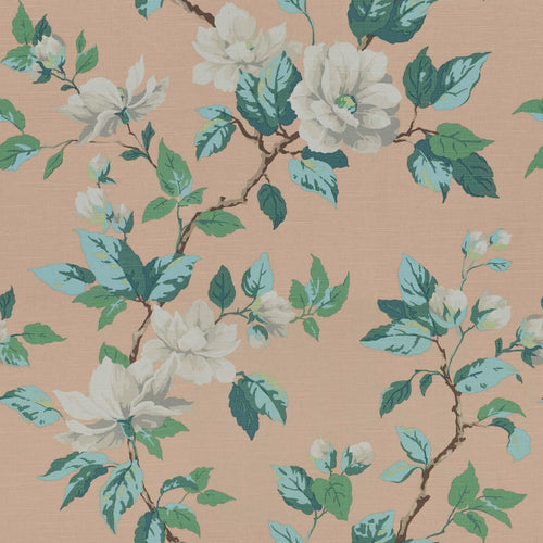 Cotton Linen Blend Green Pink Cream Blue Floral Upholstery Drapery Fabric FB