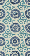 Load image into Gallery viewer, Cotton Linen Beige Navy Blue Turquoise Medallion Upholstery Drapery Fabric FB